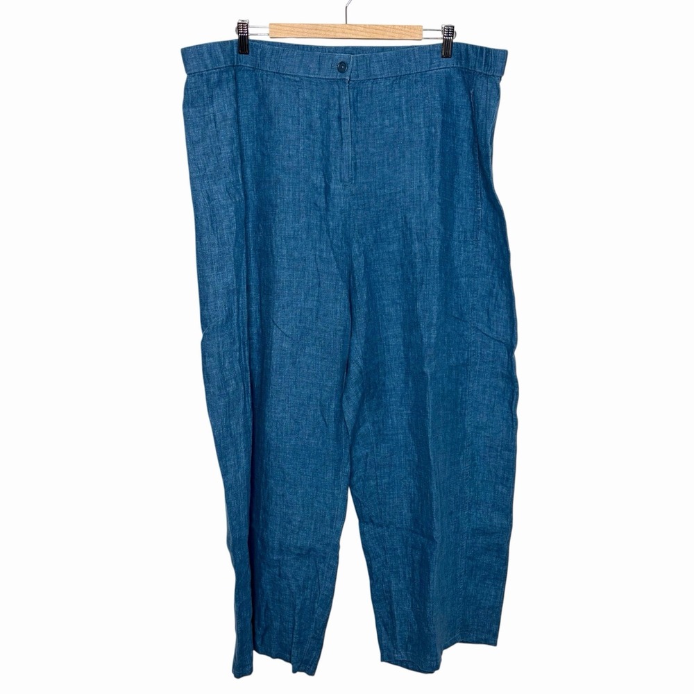 Eileen Fisher Organic Linen Wide Leg Pants Blue Womens Size 2X Coastal Beachy